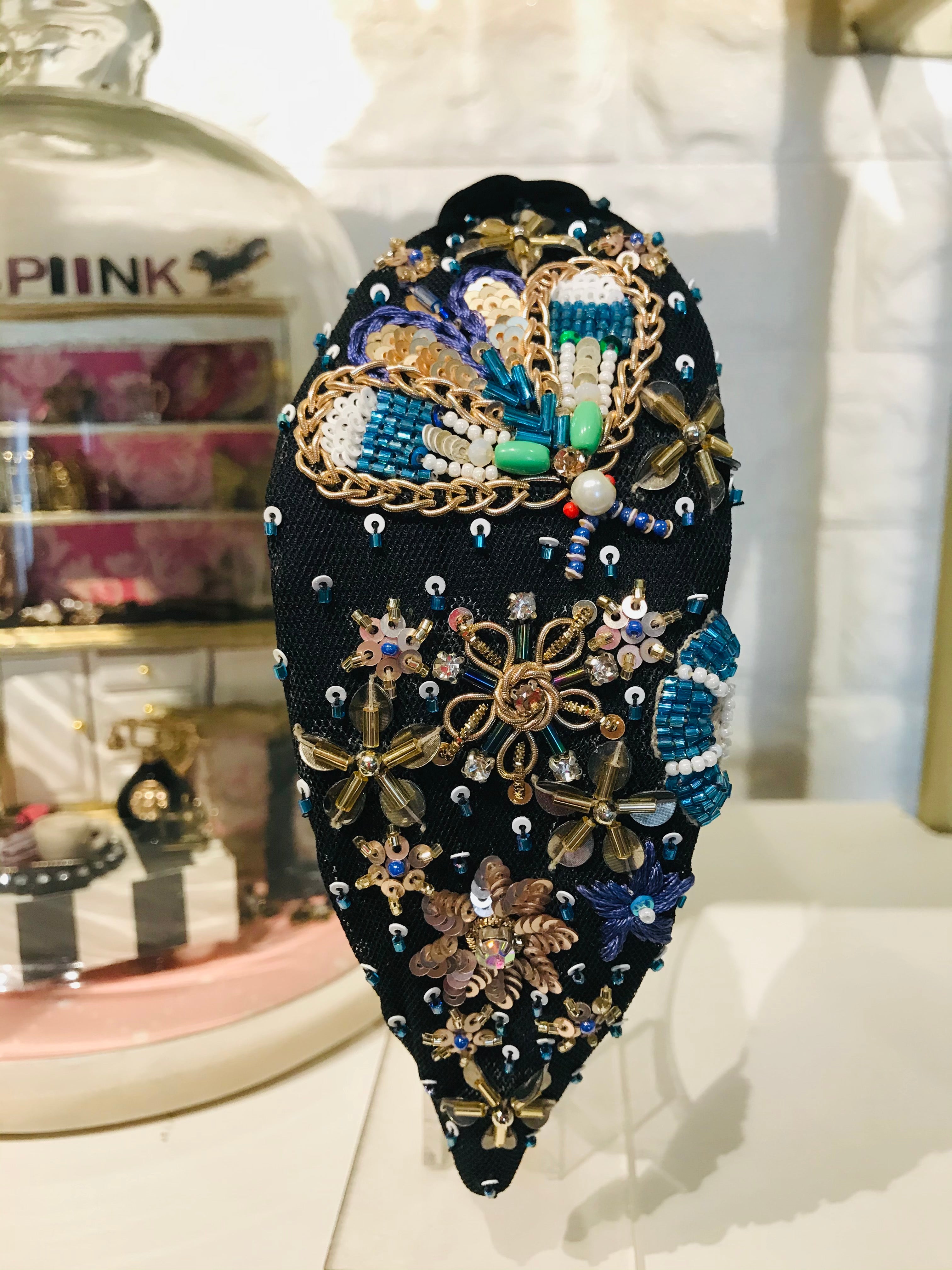 Floral Fantasia Black Turban Hairband