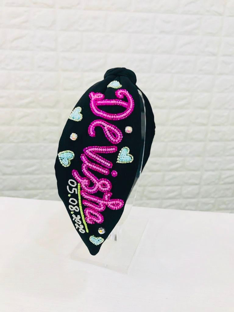 Personalised With Love Black Turban Hairband