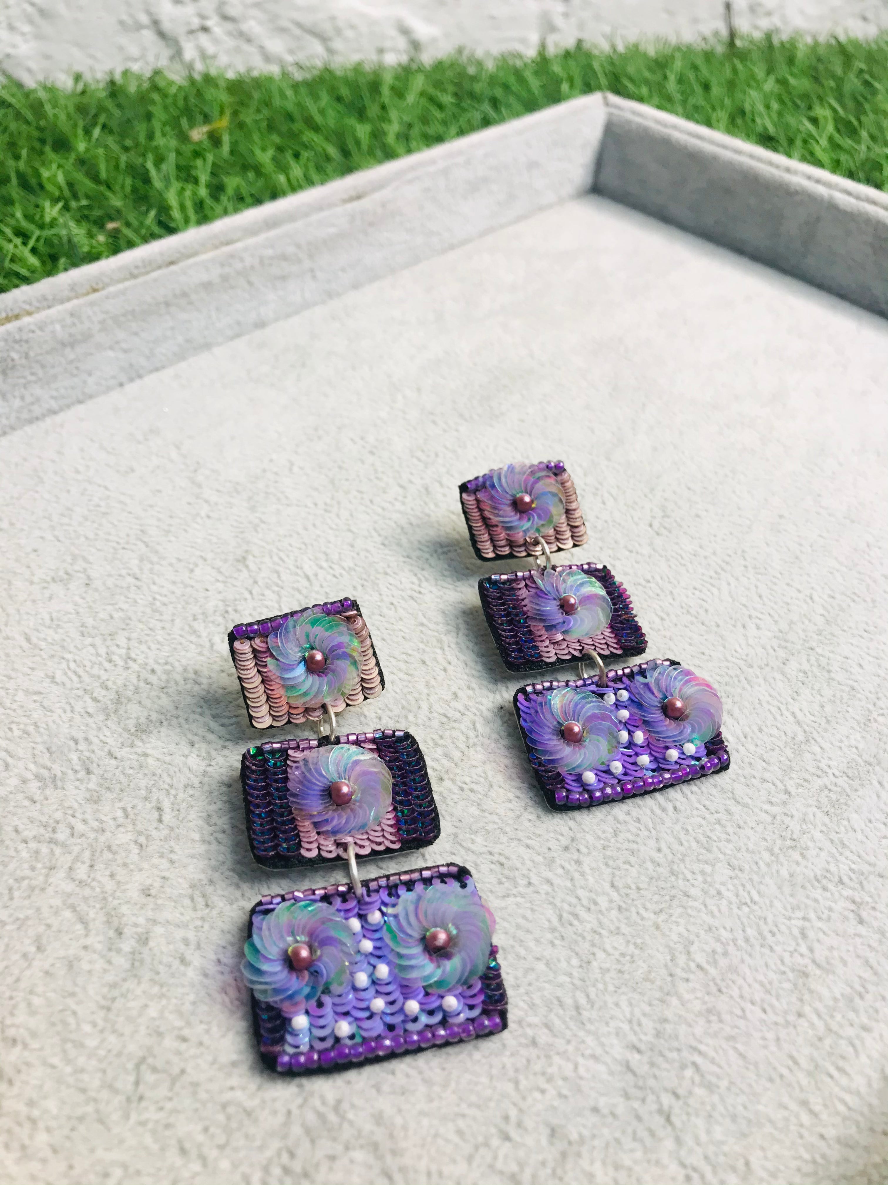Dazzling Lavender Square Hanging Earrings