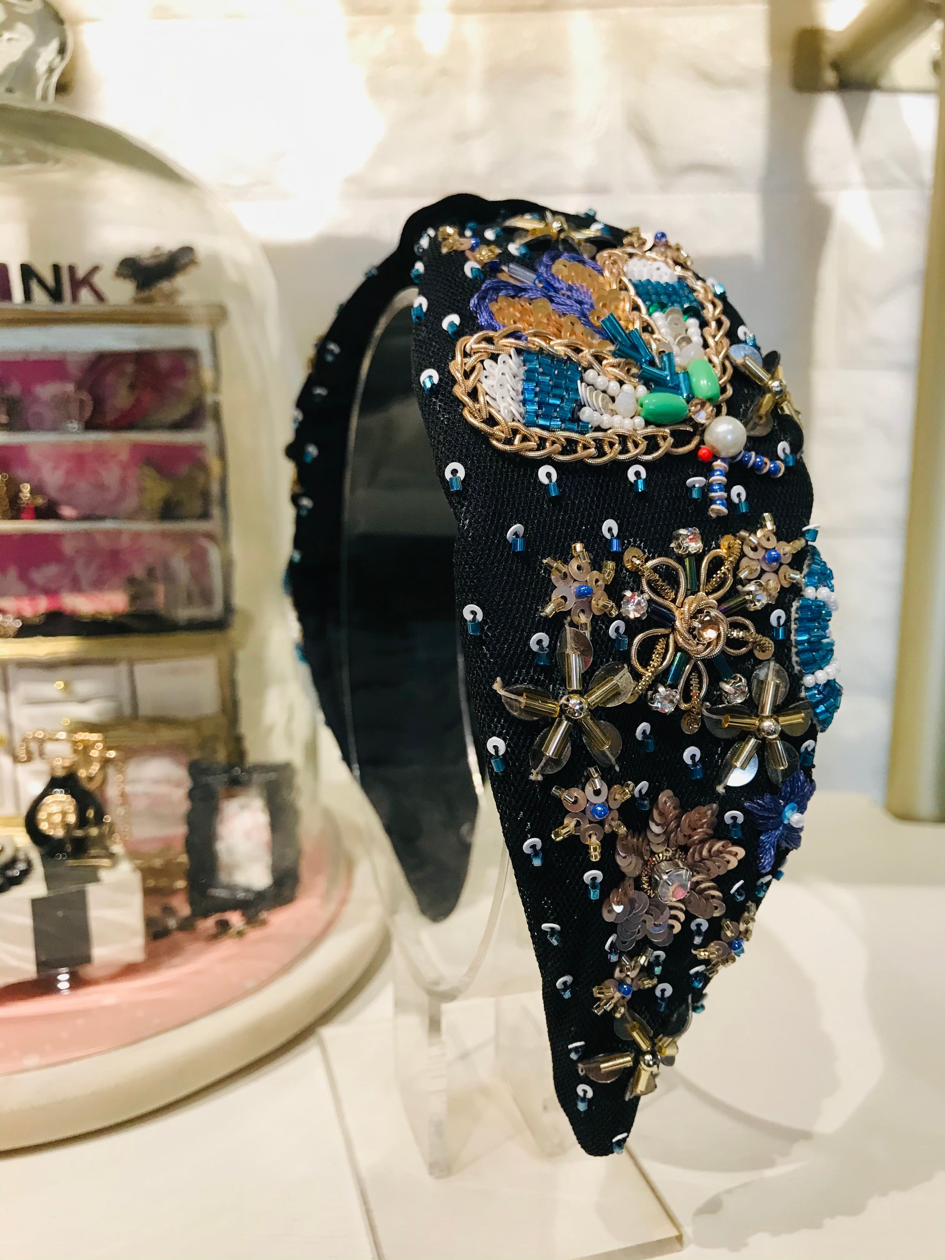 Floral Fantasia Black Turban Hairband