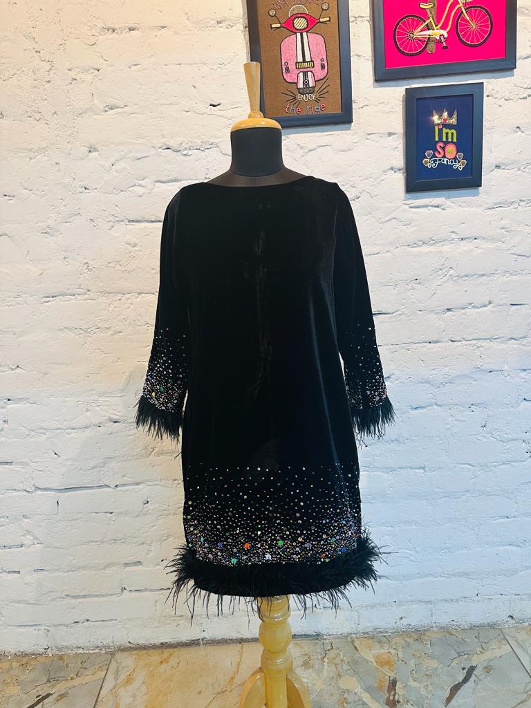 Velour Sequin Black Velvet Dress