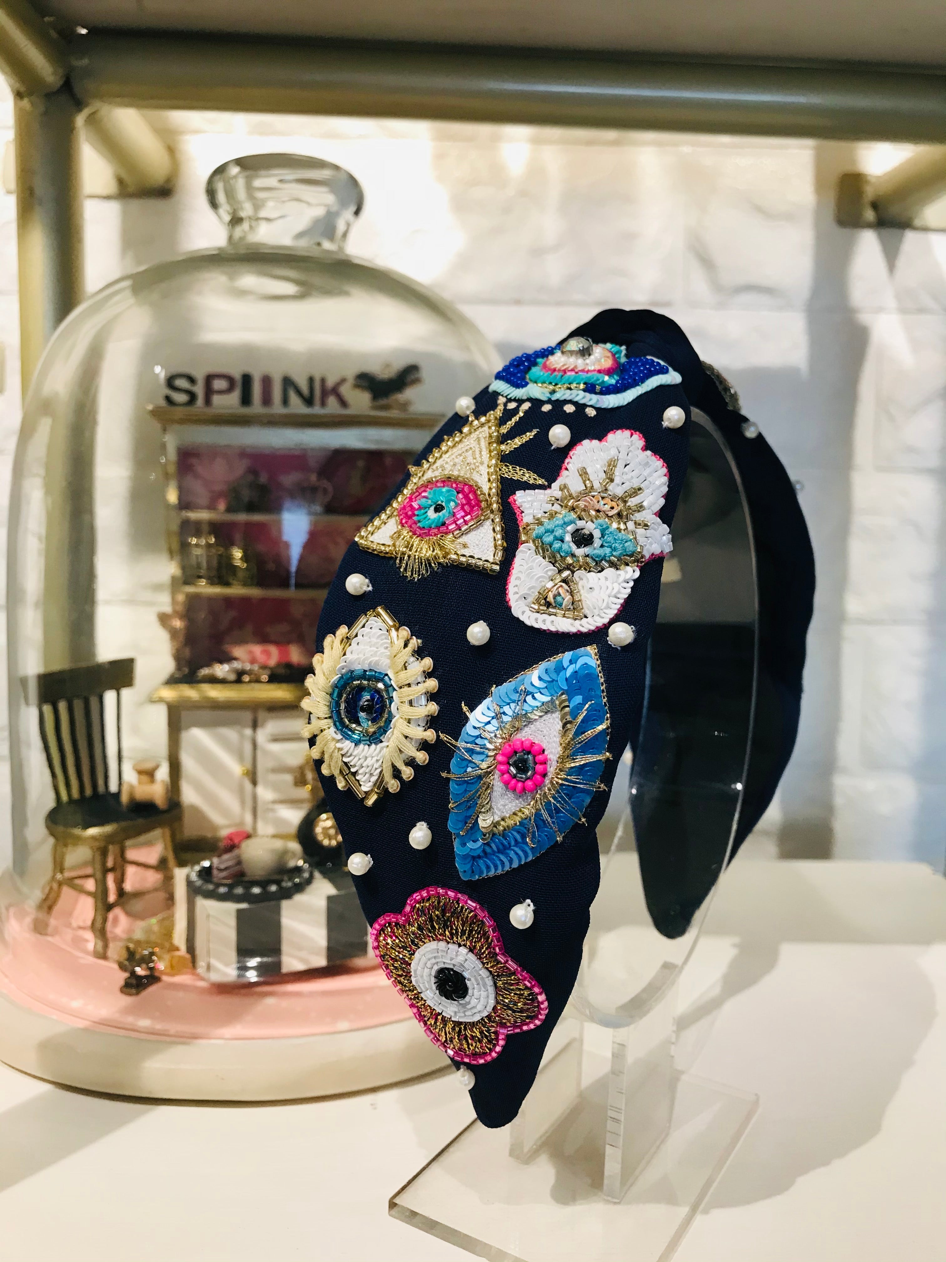 Evil Eye Dark Blue Turban Hairband