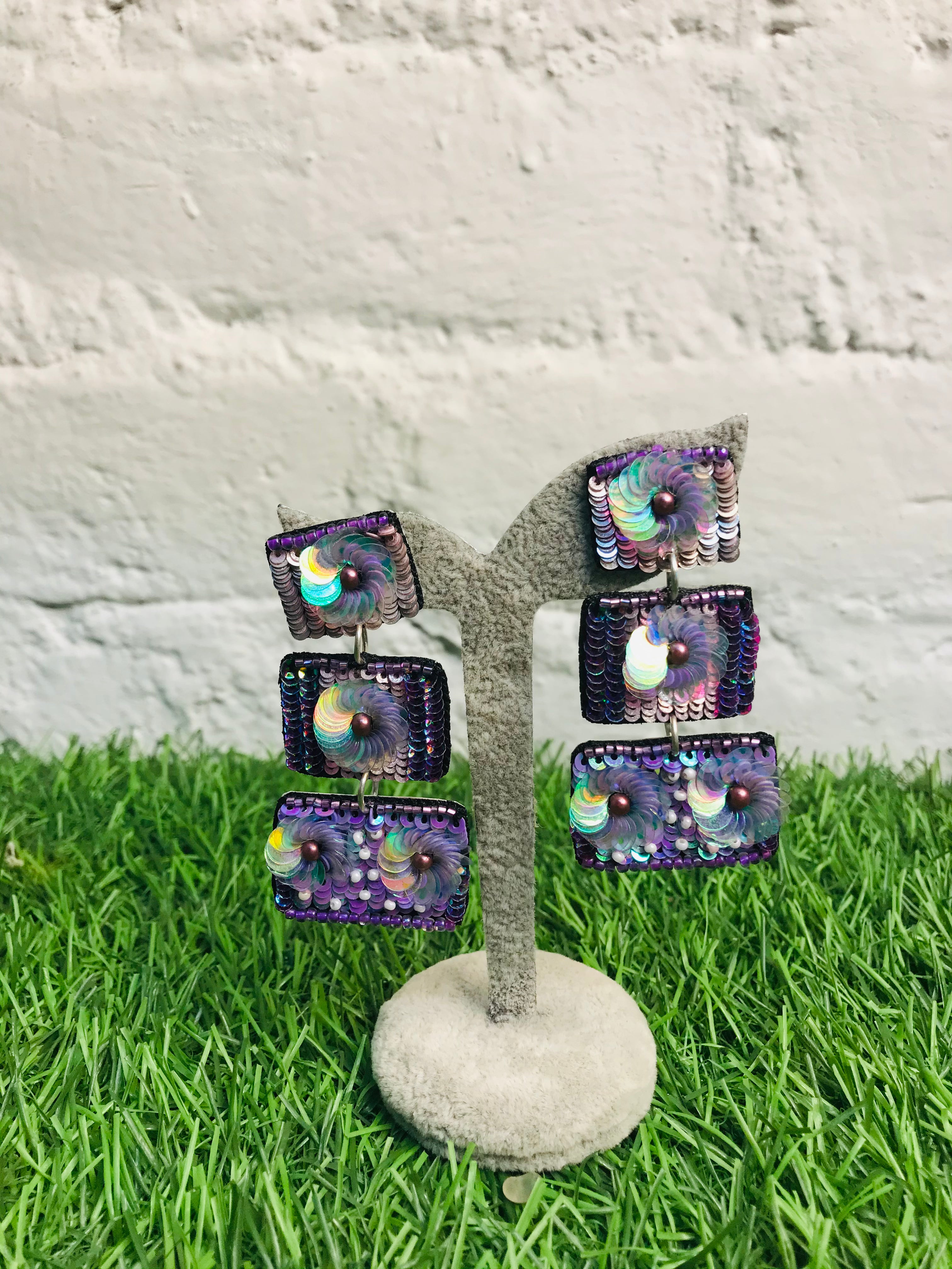 Dazzling Lavender Square Hanging Earrings