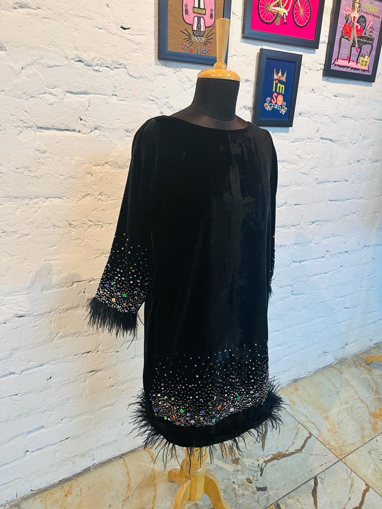 Velour Sequin Black Velvet Dress