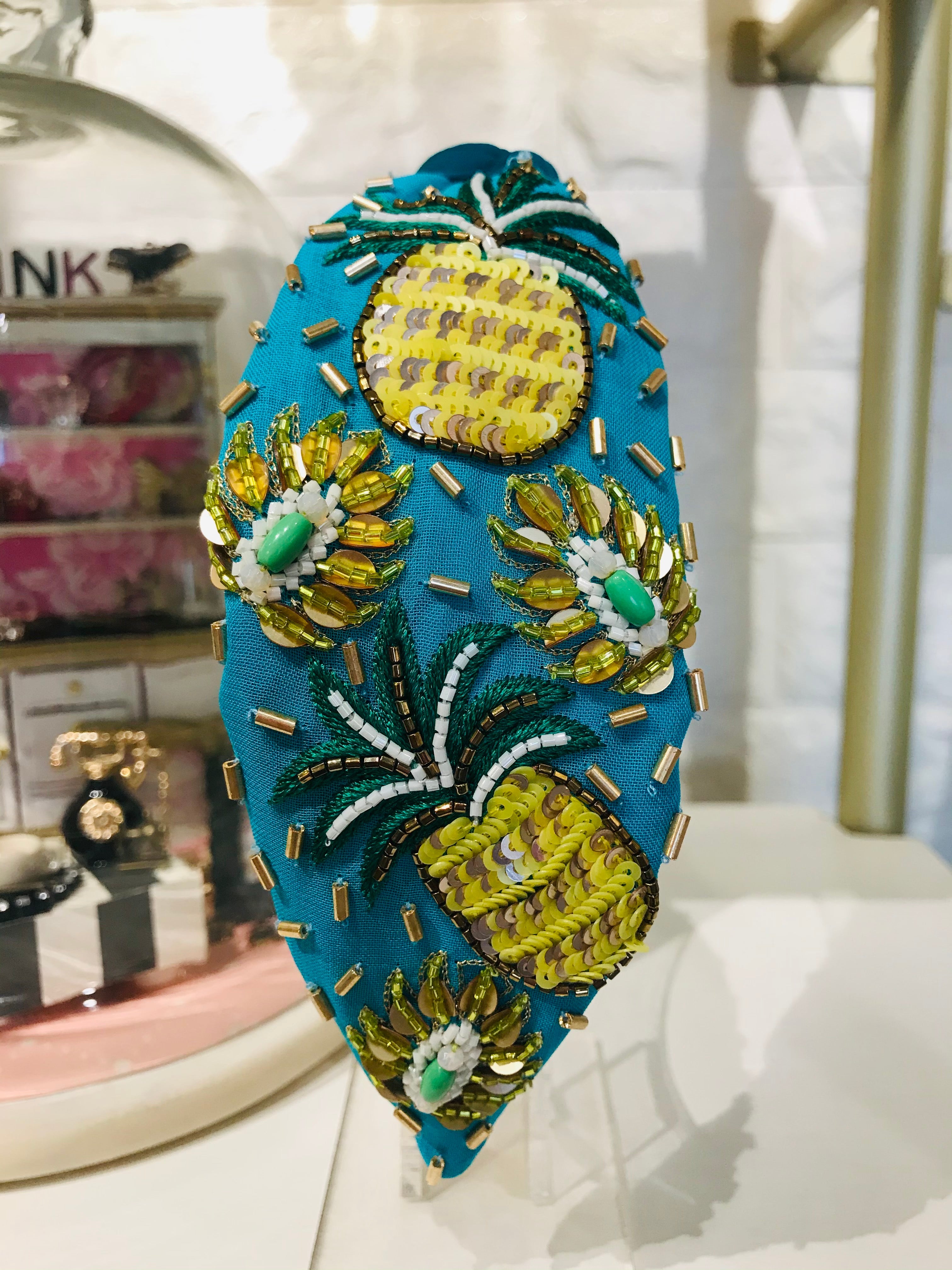 Tropical Pineapple Blue Turban Hairband