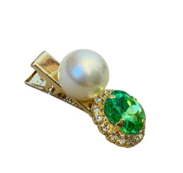 Sage Pearl and Emerald Hair Pin